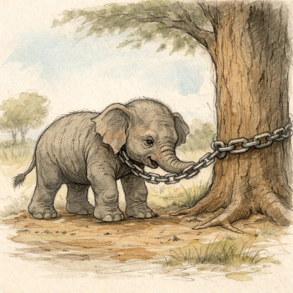 La storia del cucciolo di elefante legato a un albero